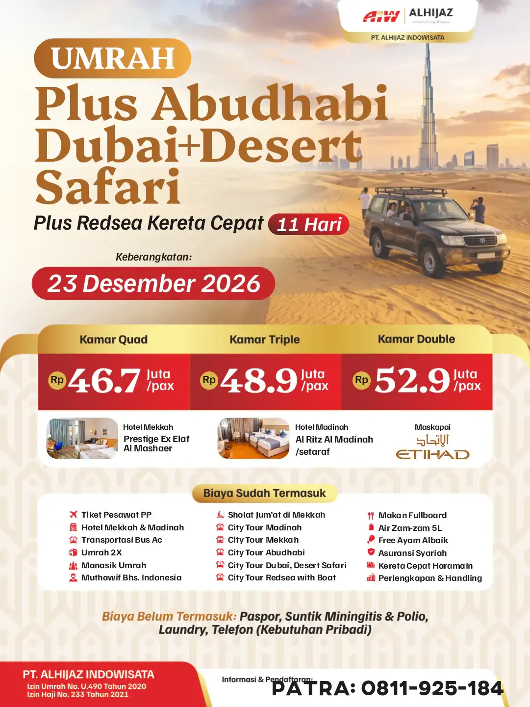 Brosur Resmi PLUS ABUDHABI+DUBAI+DESERT SAFARI+REDSEA 11HR ( KERETA CEPAT)