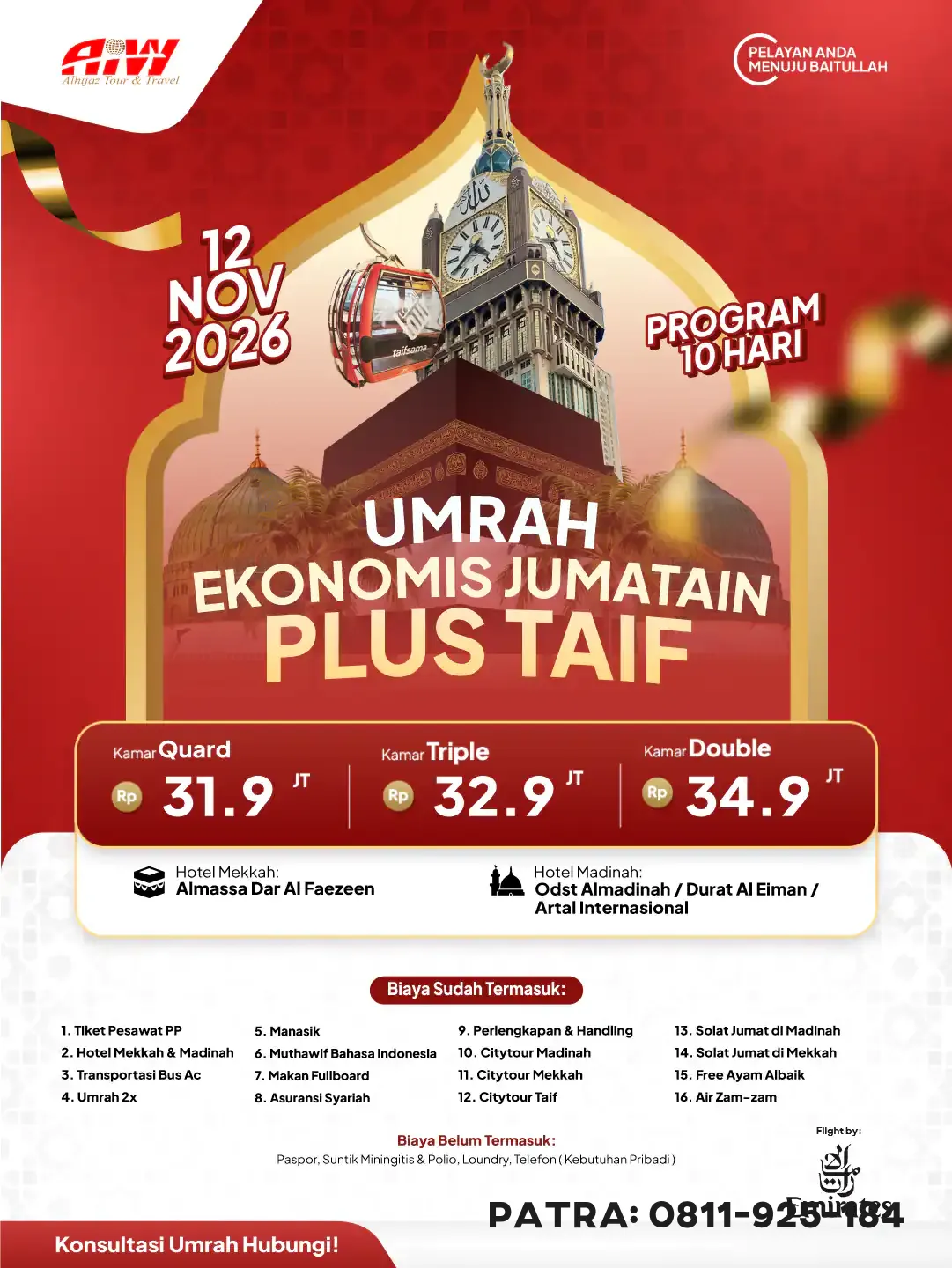Brosur Resmi UMRAH EKONOMIS JUM'ATAIN PLUS TAIF 10HR